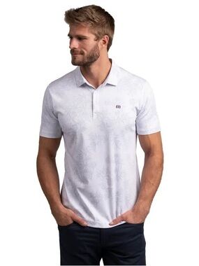 Travis Mathew That’s The Spirit Golf Polo Men Size Large Floral Print White Blue